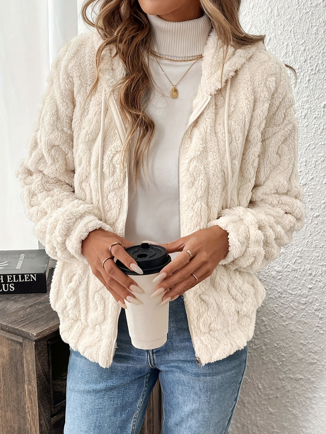 Veste Zippée À Capuche En Polaire Peluche Pour Femmes – Manteau Douillet Automne/Hiver