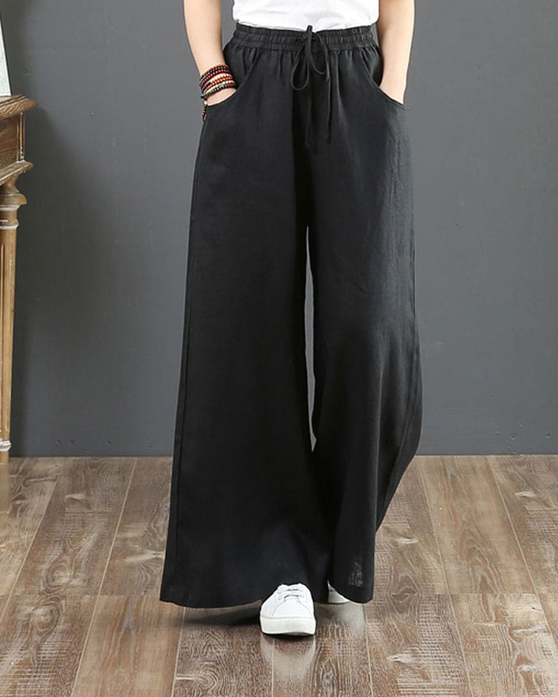 Veloria | Pantalon Large Taille Haute Lin Fluide Chic Été Pour Femme