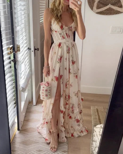 Robe Longue Fleurie – Bretelles Fines & Élégance Bohème