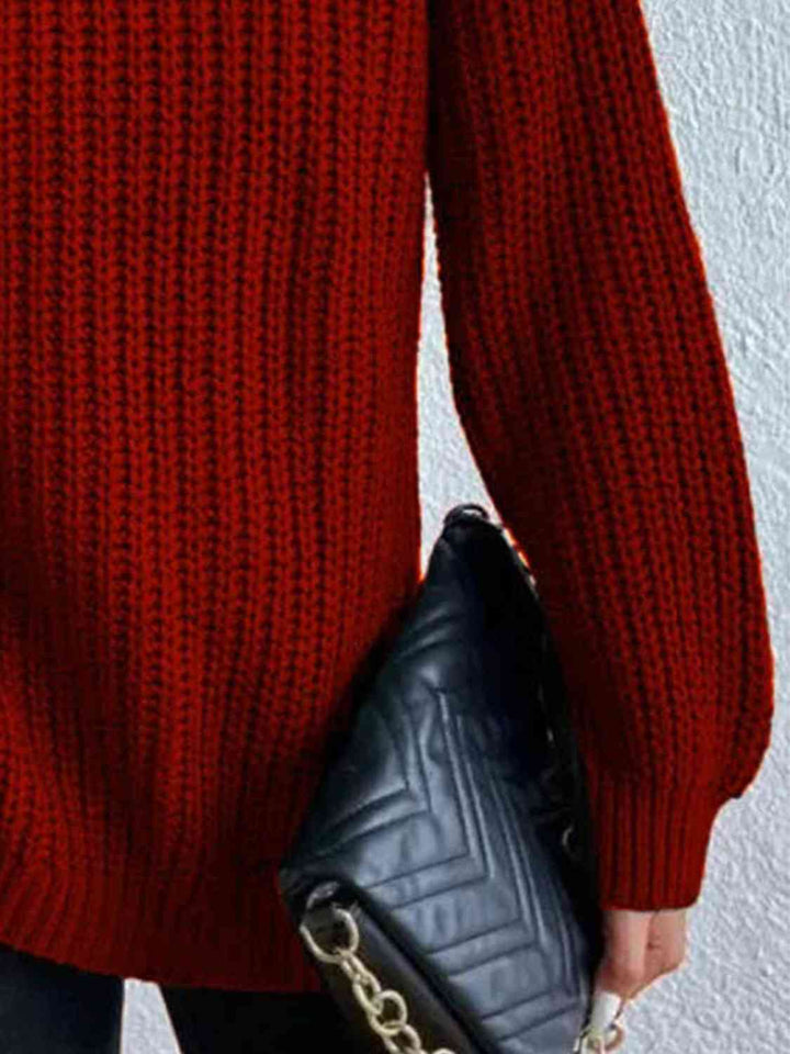 Pull Fendu À Col Roulé En Maille Côtelée Pour Femmes – Tricot Chic Automne/Hiver