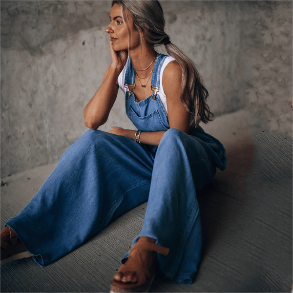 Alistair | Jumpsuit en Denim à Jambes Large avec Bretelles pour femmes