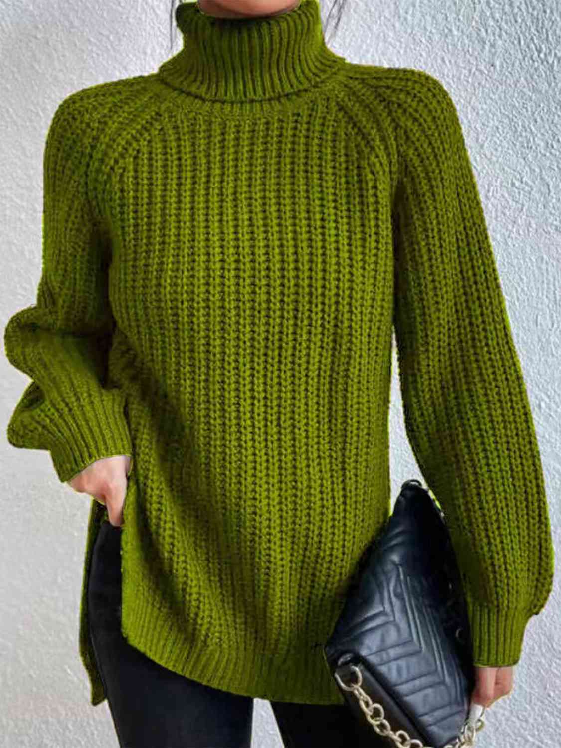 Pull Fendu À Col Roulé En Maille Côtelée Pour Femmes – Tricot Chic Automne/Hiver