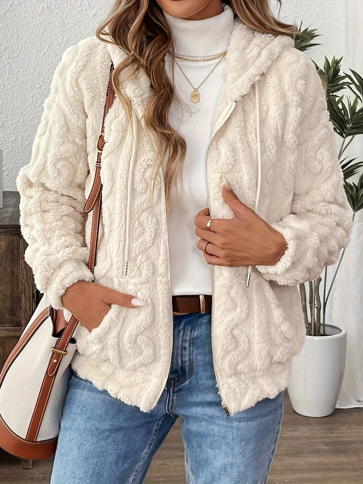 Veste Zippée À Capuche En Polaire Peluche Pour Femmes – Manteau Douillet Automne/Hiver