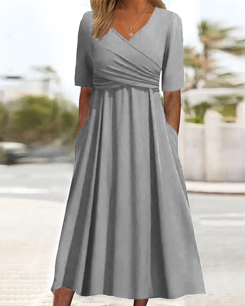 Robe Midi à Col Croisé | Élégante et Confortable | Style Féminin