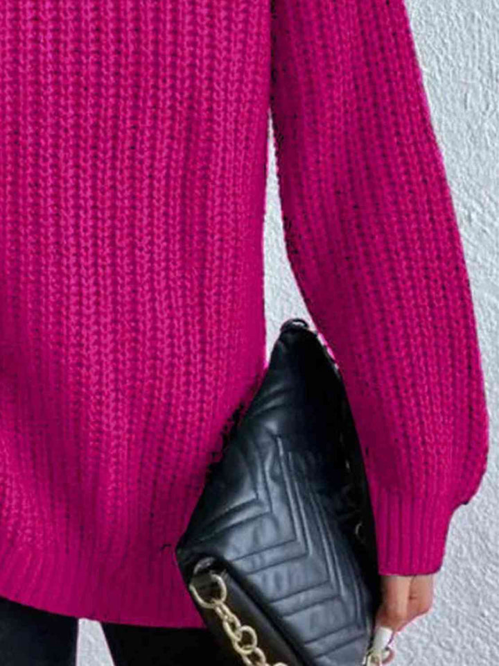 Pull Fendu À Col Roulé En Maille Côtelée Pour Femmes – Tricot Chic Automne/Hiver