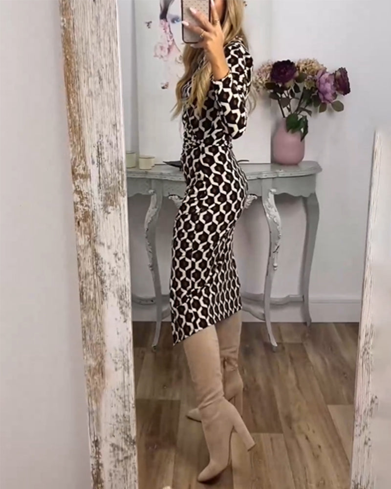 Robe Midi Géométrique | Coupe Asymétrique & Ceinture | Élégance Moderne