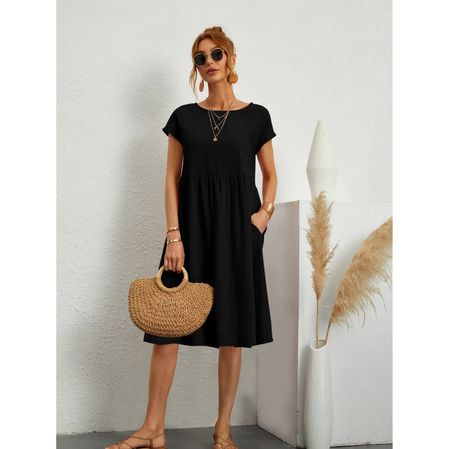 Fleur | Robe Mi-Longue Évasée avec Poches Latérales pour Femmes