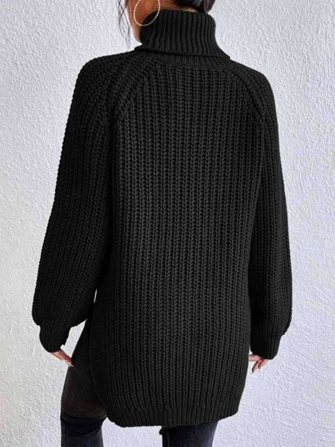 Pull Fendu À Col Roulé En Maille Côtelée Pour Femmes – Tricot Chic Automne/Hiver