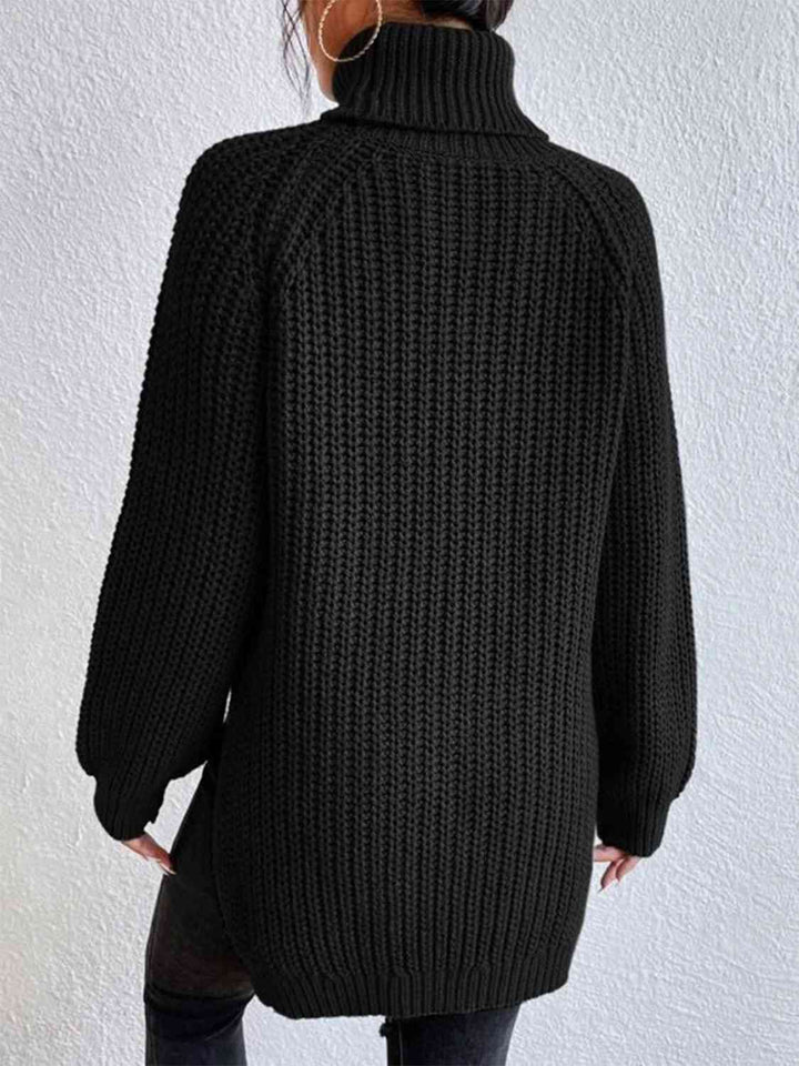 Pull Fendu À Col Roulé En Maille Côtelée Pour Femmes – Tricot Chic Automne/Hiver