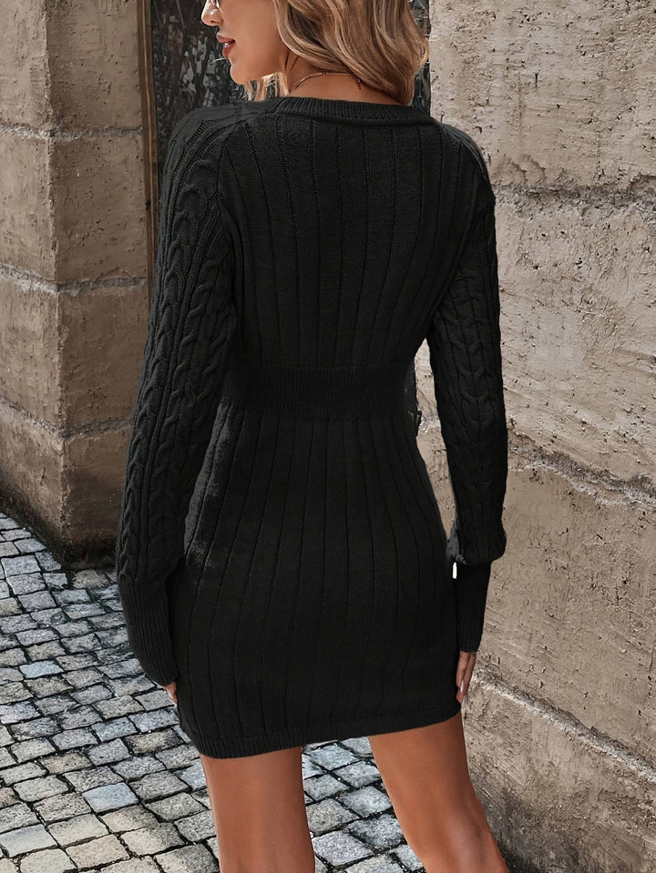 Robe Pull en Maille Torsadée | Manches Longues & Coupe Ajustée | Élégance printanière