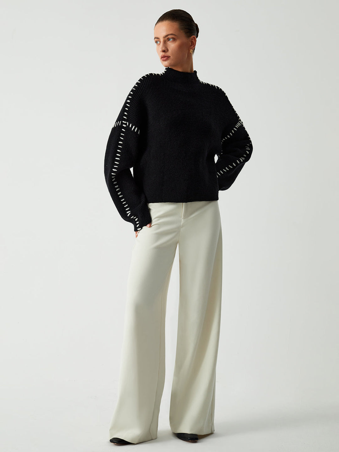 Pull Col Montant Oversize Pour Femme – Maille Confortable Automne Hiver