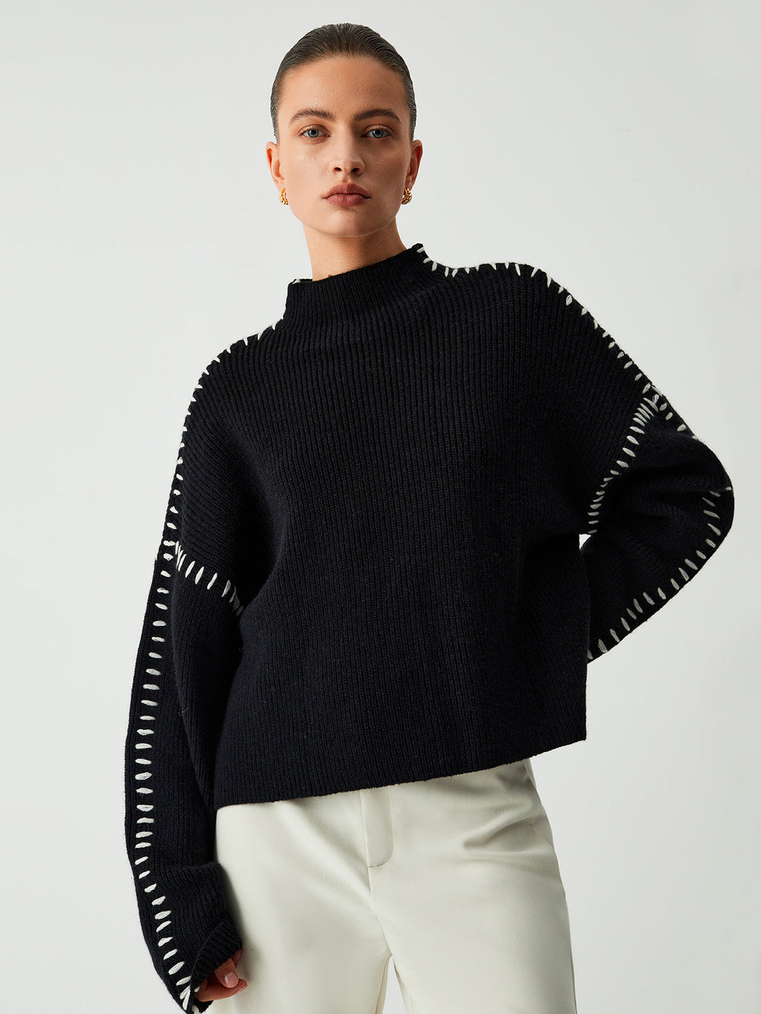Pull Col Montant Oversize Pour Femme – Maille Confortable Automne Hiver