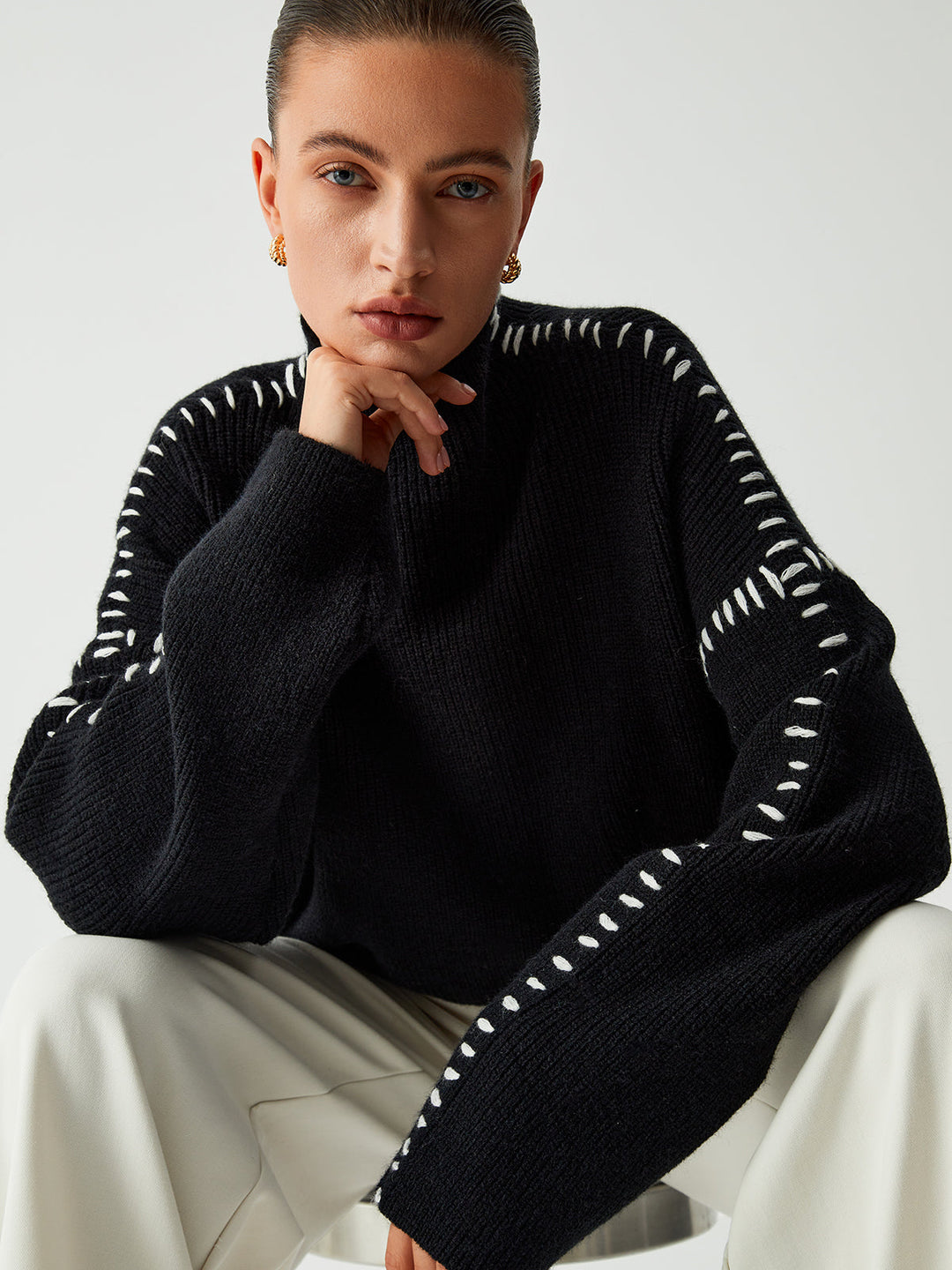 Pull Col Montant Oversize Pour Femme – Maille Confortable Automne Hiver