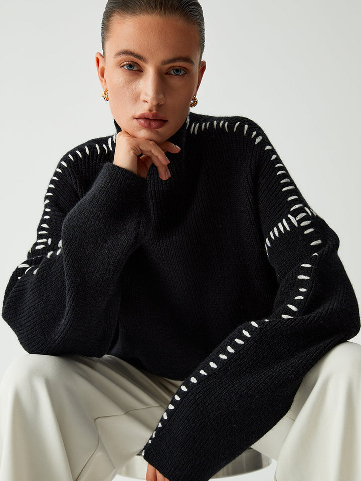 Pull Col Montant Oversize Pour Femme – Maille Confortable Automne Hiver