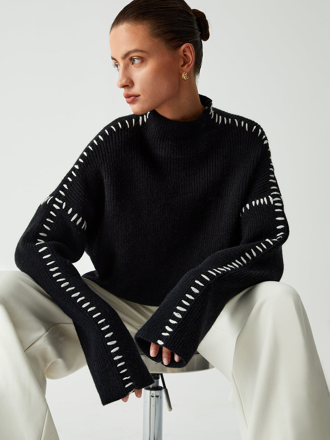 Pull Col Montant Oversize Pour Femme – Maille Confortable Automne Hiver