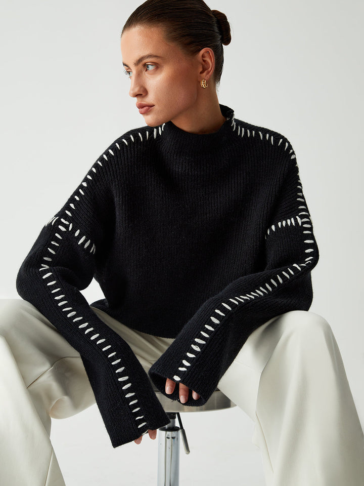 Pull Col Montant Oversize Pour Femme – Maille Confortable Automne Hiver