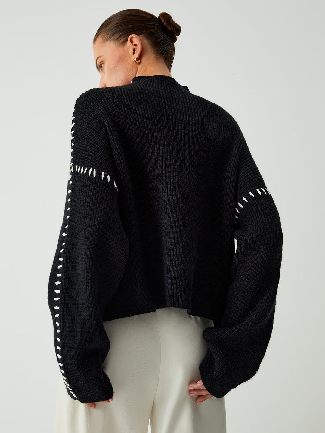 Pull Col Montant Oversize Pour Femme – Maille Confortable Automne Hiver
