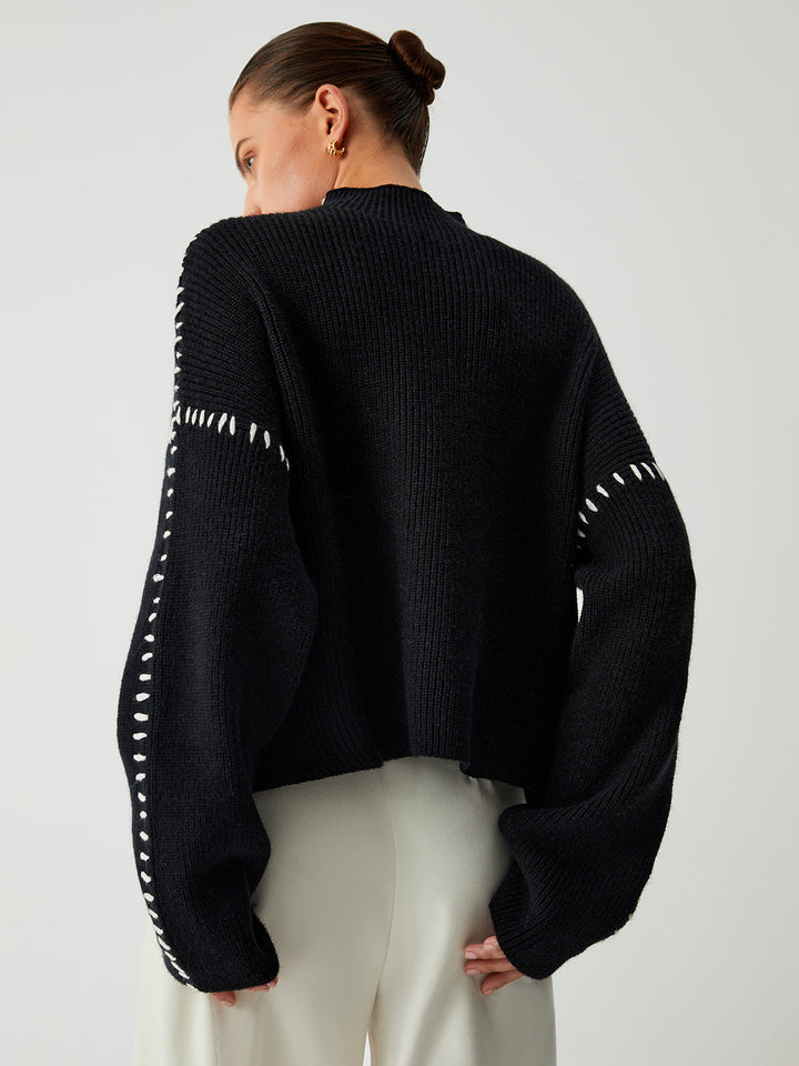 Pull Col Montant Oversize Pour Femme – Maille Confortable Automne Hiver