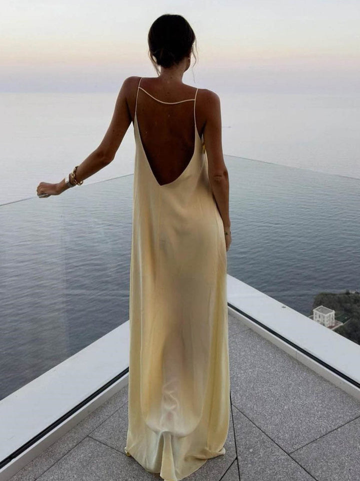 Auriane | Robe longue fluide avec dos nu pour femmes