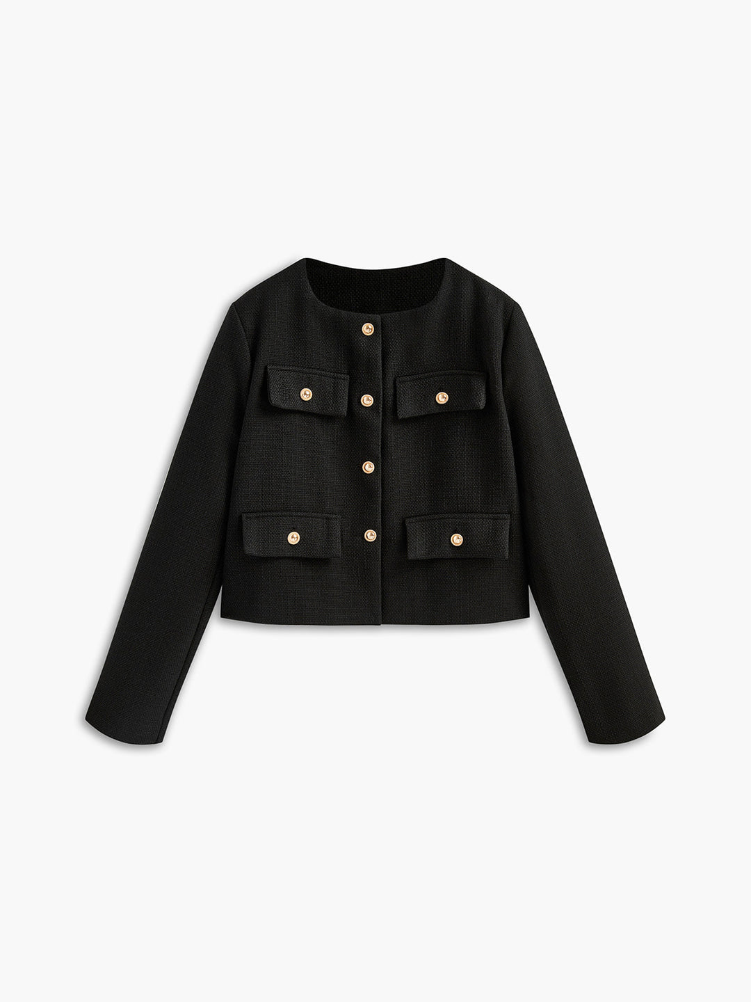 Veste Courte Noire | Boutons Dorés | Élégance Moderne