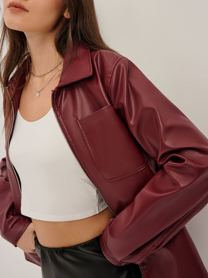 Veste en Simili Cuir | Bordeaux | Moderne et Élégante
