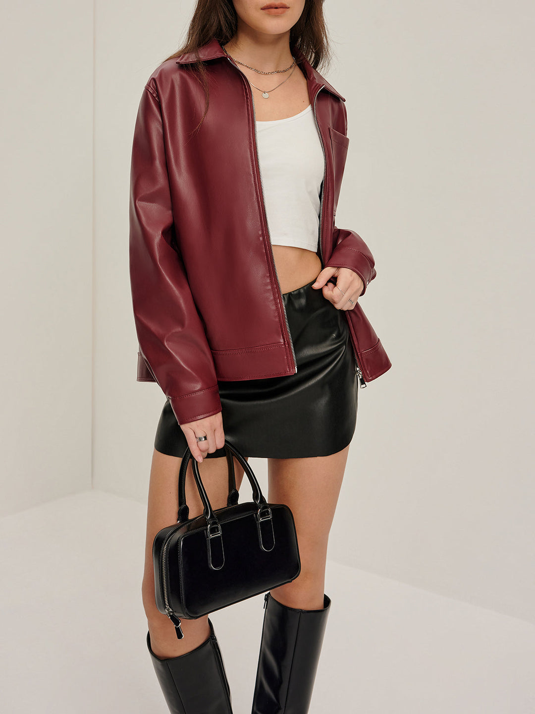 Veste en Simili Cuir | Bordeaux | Moderne et Élégante