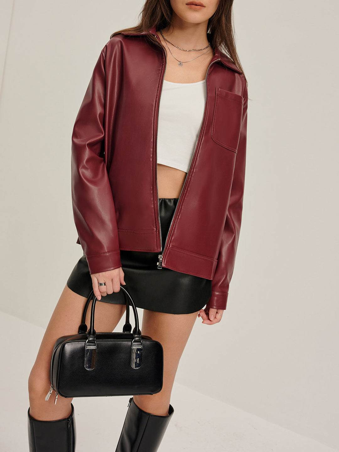 Veste en Simili Cuir | Bordeaux | Moderne et Élégante