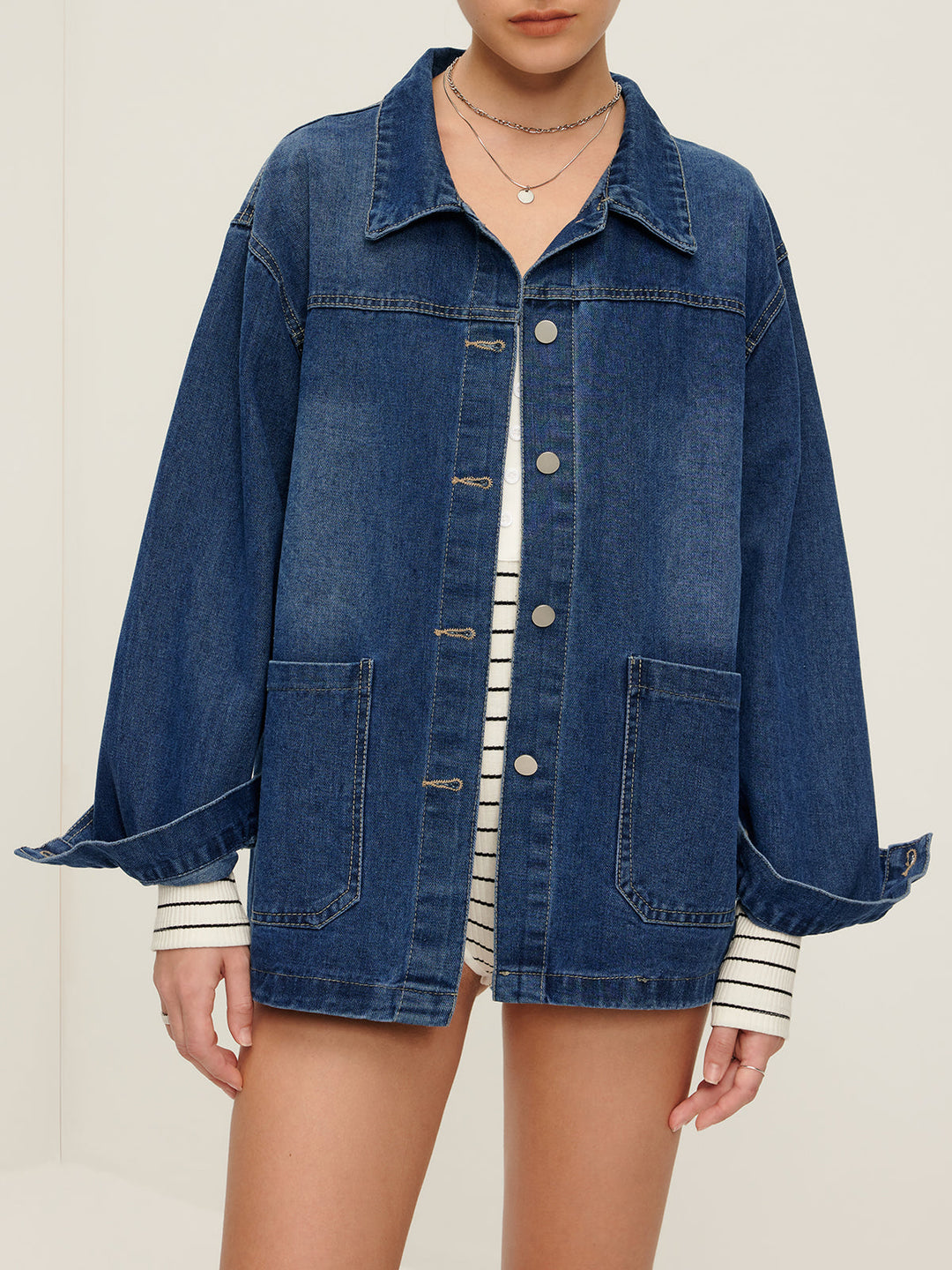 Veste en Jean Oversize | Bleu Foncé | Manches Larges