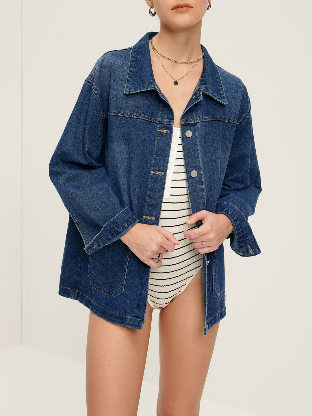 Veste en Jean Oversize | Bleu Foncé | Manches Larges