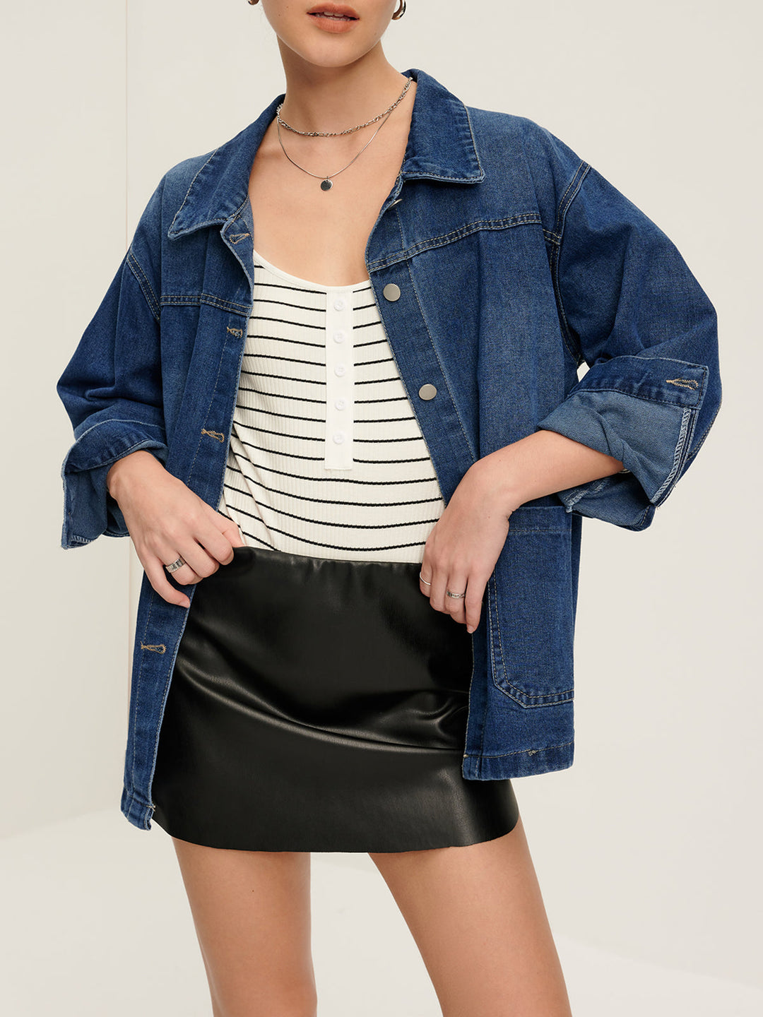 Veste en Jean Oversize | Bleu Foncé | Manches Larges