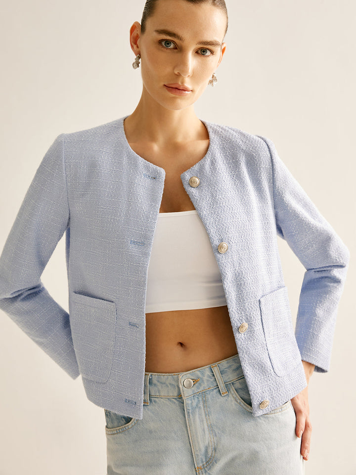 Veste Légère en Coton Bleu Clair | Coupe Droite | Élégance Décontractée