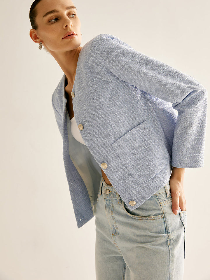 Veste Légère en Coton Bleu Clair | Coupe Droite | Élégance Décontractée