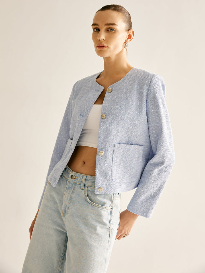 Veste Légère en Coton Bleu Clair | Coupe Droite | Élégance Décontractée