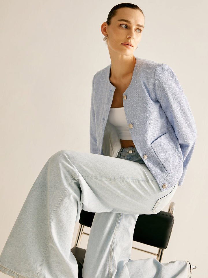 Veste Légère en Coton Bleu Clair | Coupe Droite | Élégance Décontractée
