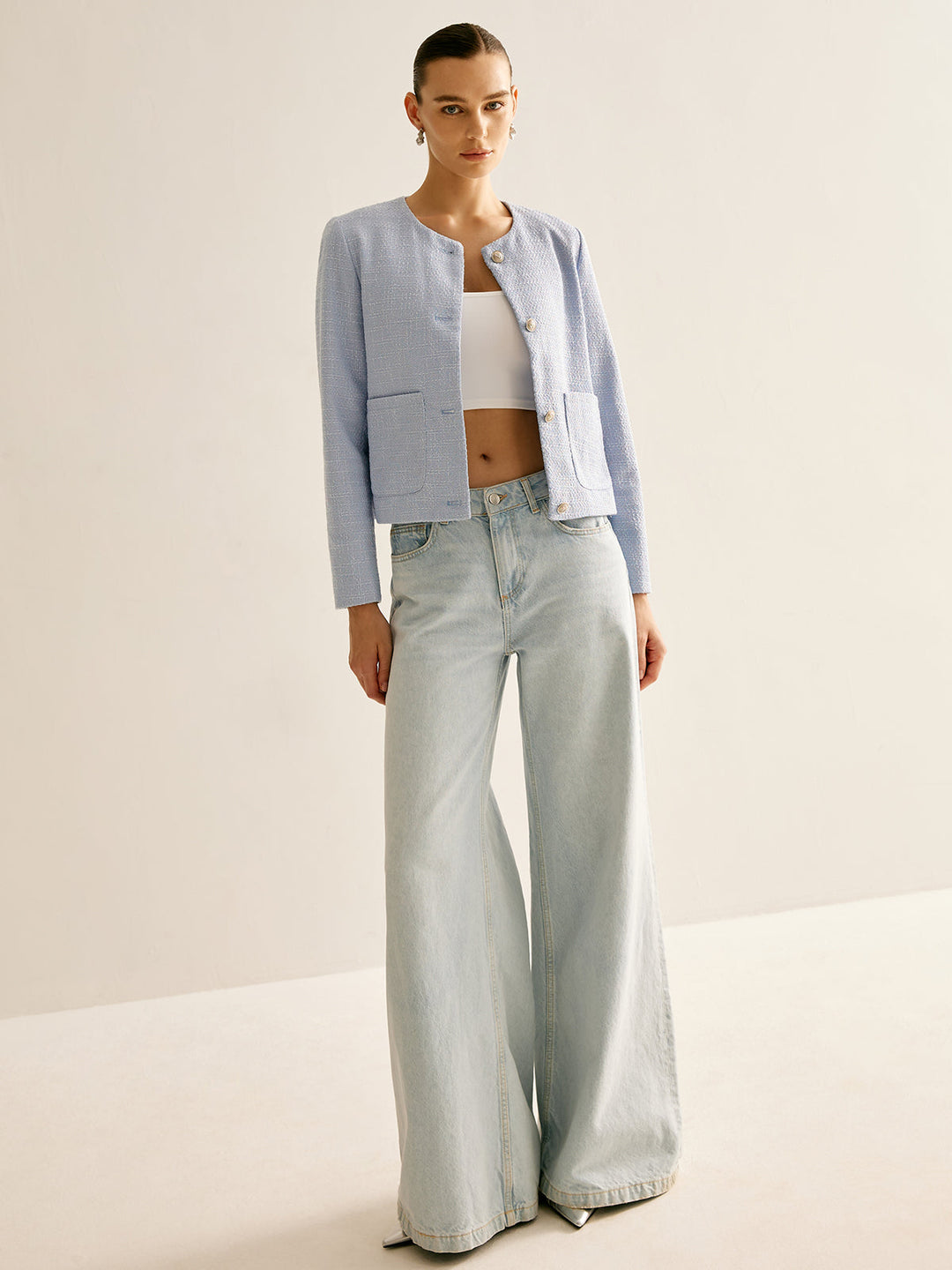 Veste Légère en Coton Bleu Clair | Coupe Droite | Élégance Décontractée