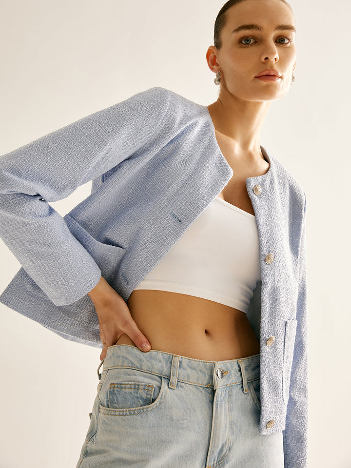 Veste Légère en Coton Bleu Clair | Coupe Droite | Élégance Décontractée