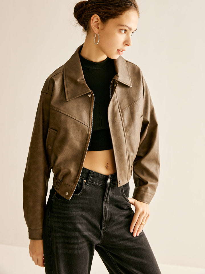 Veste Courte en Suédine | Marron Foncé | Élégance Moderne