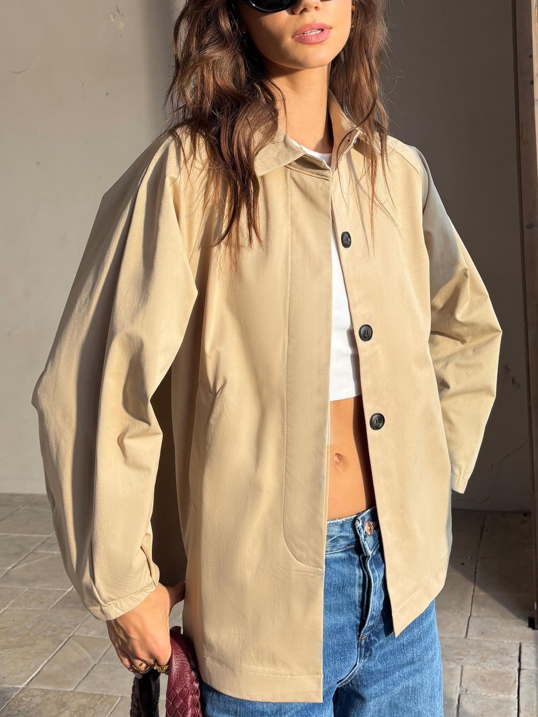Veste Légère Beige en Coton | Look Décontracté et Élégant
