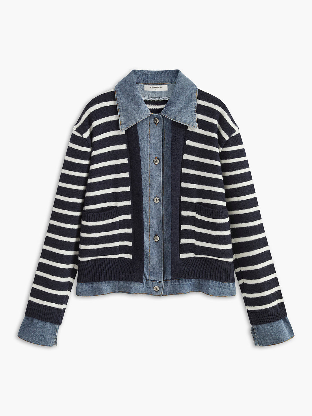 Veste Hybride Denim et Tricot | Rayures Marines | Élégance Décontractée