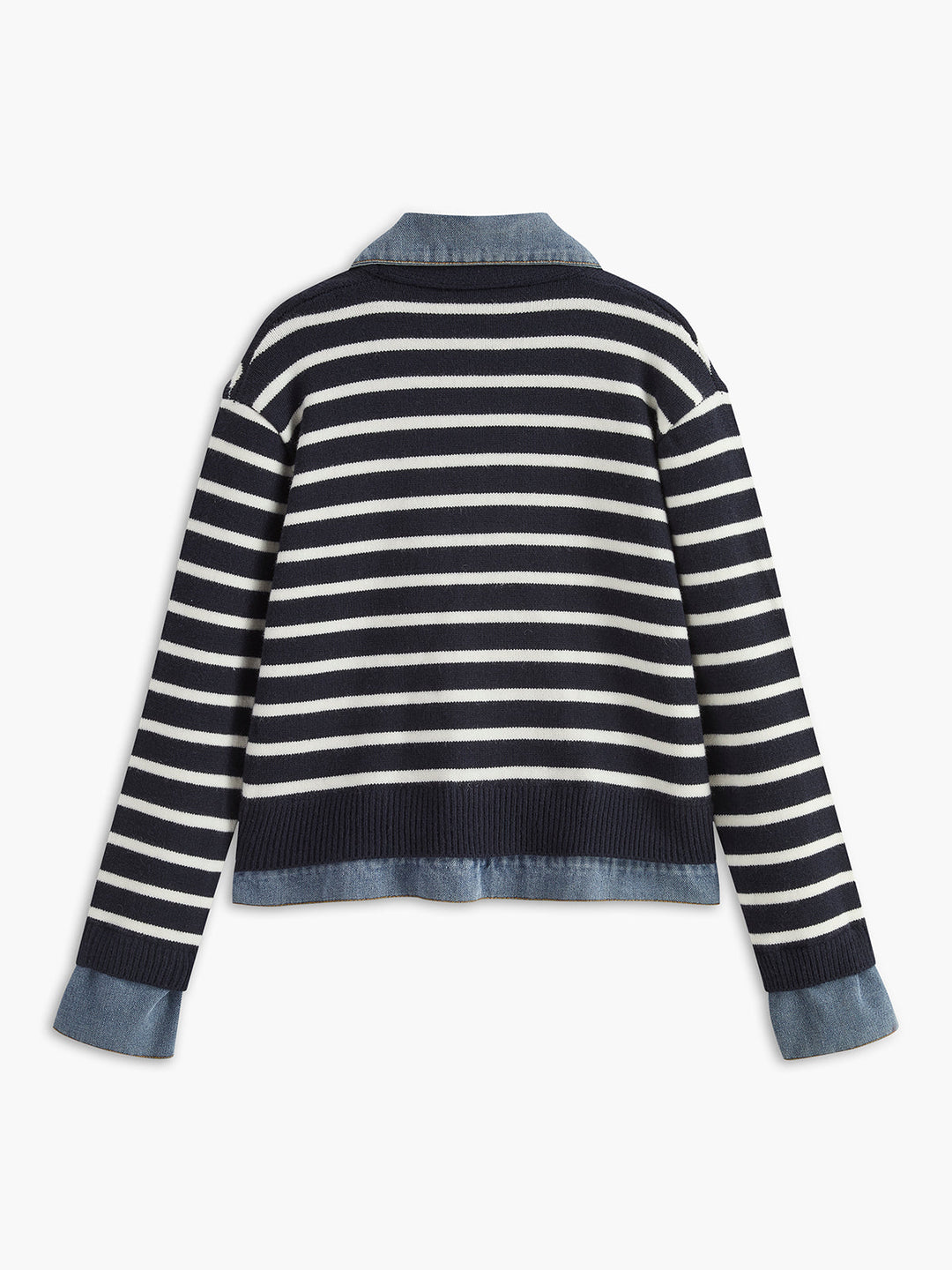 Veste Hybride Denim et Tricot | Rayures Marines | Élégance Décontractée