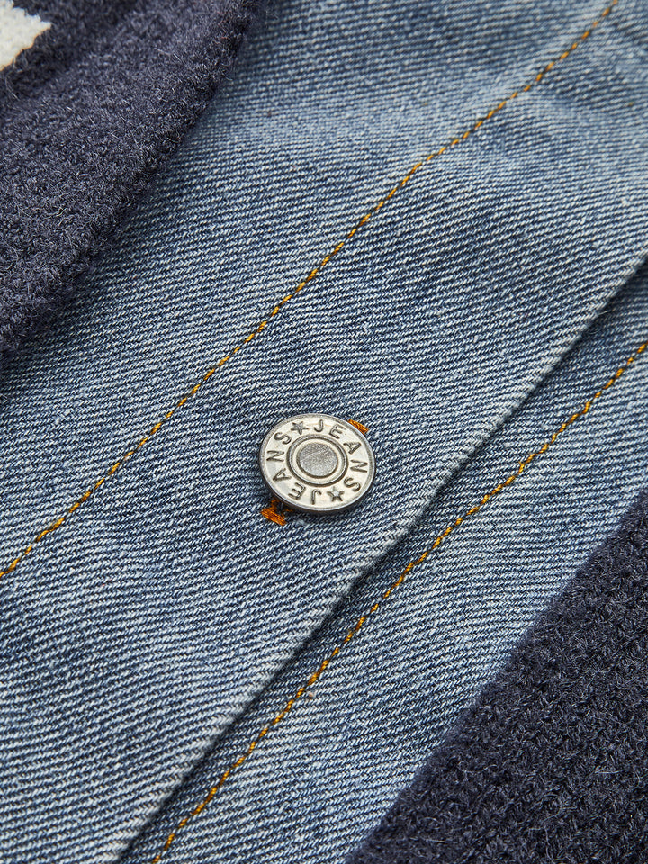 Veste Hybride Denim et Tricot | Rayures Marines | Élégance Décontractée