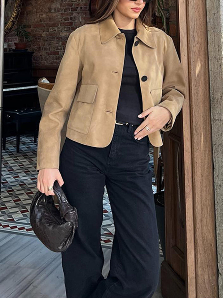 Veste Courte en Daim Camel | Minimalisme Élégant