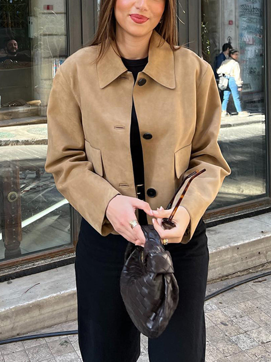 Veste Courte en Daim Camel | Minimalisme Élégant