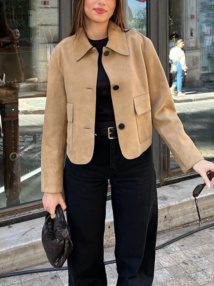 Veste Courte en Daim Camel | Minimalisme Élégant