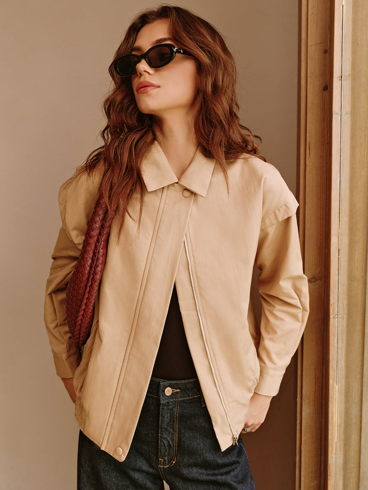 Veste Décontractée Zippée | Beige Clair | Intemporelle et Légère