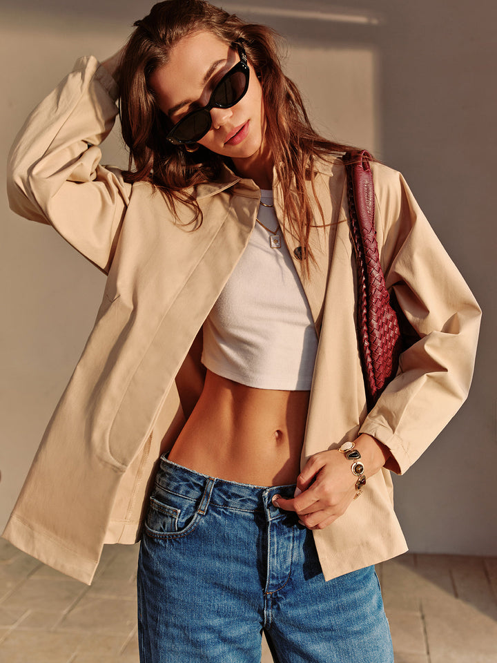 Veste Légère Beige en Coton | Look Décontracté et Élégant