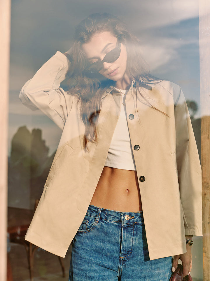 Veste Légère Beige en Coton | Look Décontracté et Élégant