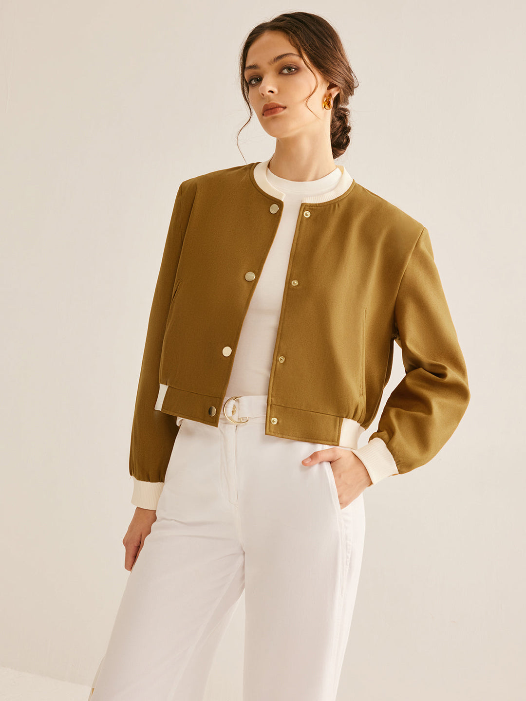 Veste Courte Contrastée | Camel | Élégante et Moderne