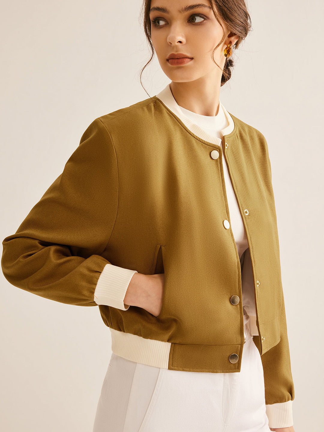 Veste Courte Contrastée | Camel | Élégante et Moderne