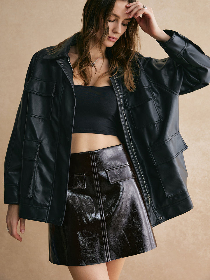 Veste Oversize en Cuir Synthétique | Look Moderne | Détails Utilitaires